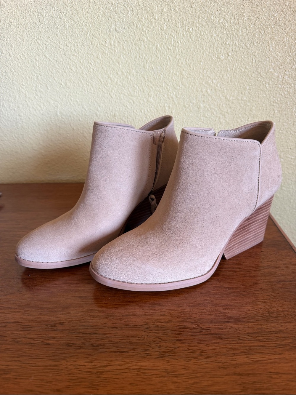 Toms Suede Ankle Booties in Light Taupe